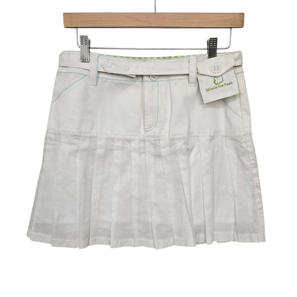 Vintage Disney Winnie the Pooh Pleated Skirt White Cotton Size 3 Womens Small